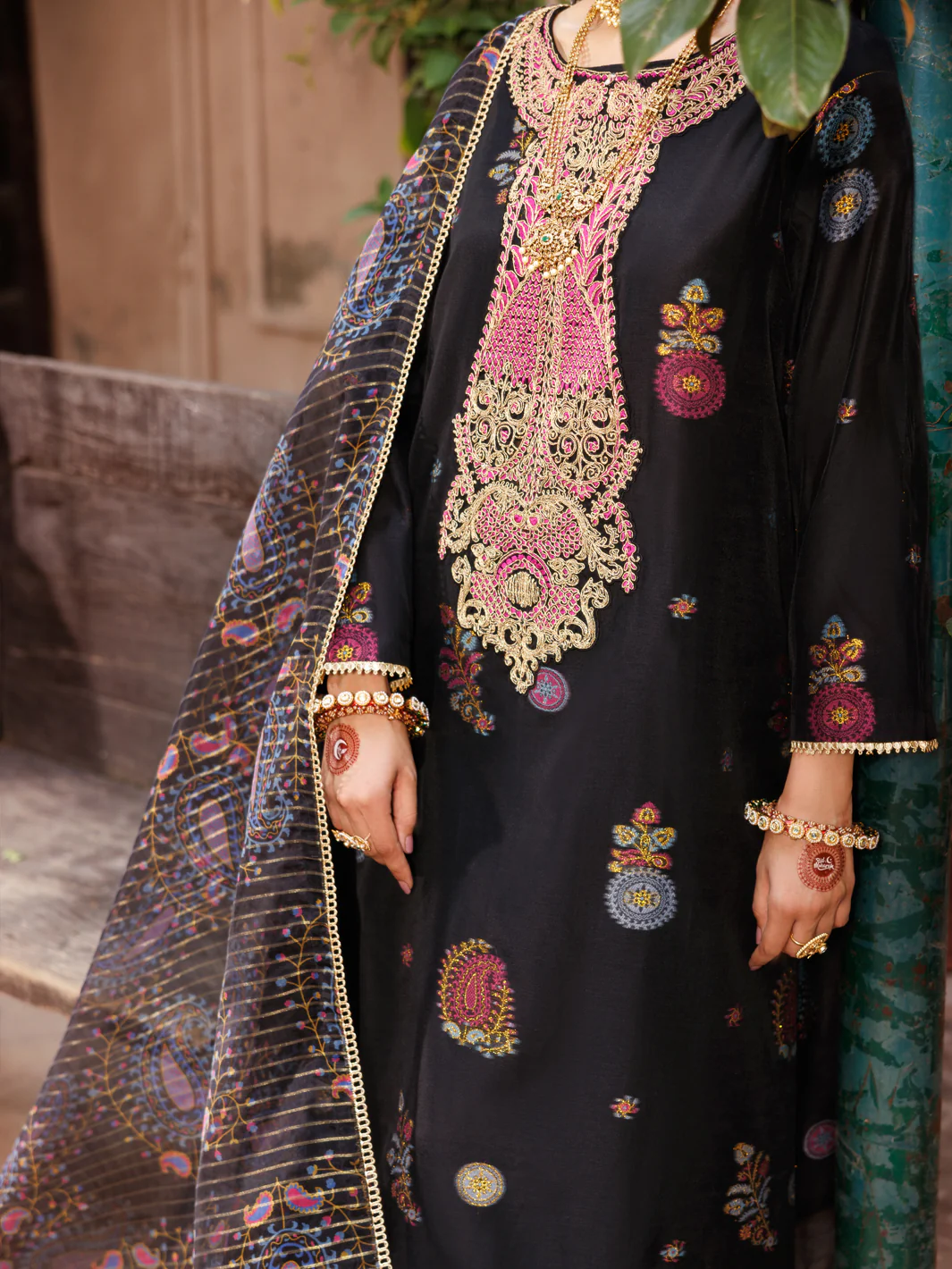 Black Paper Cotton Jacquard 3Pc Stitched - ALP-3PS-2161 - Image 4