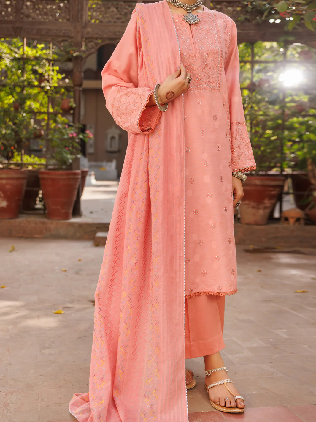 Peach  Dobby 3Pc Stitched - ALP-3PS-2166