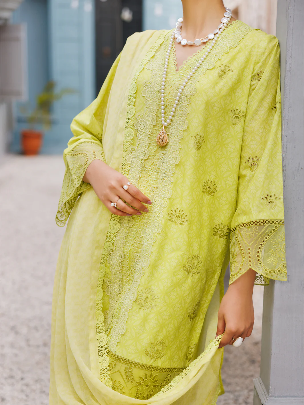Lemon Schiffli Lawn 3Pc Stitched - ALP-3PS-2187 - Image 4