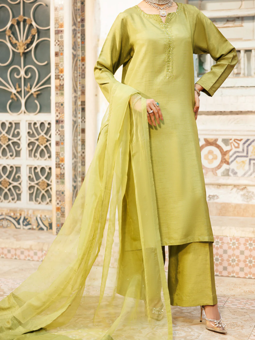 Lime Green 3Pc Stitched - ALP-3PS-2190