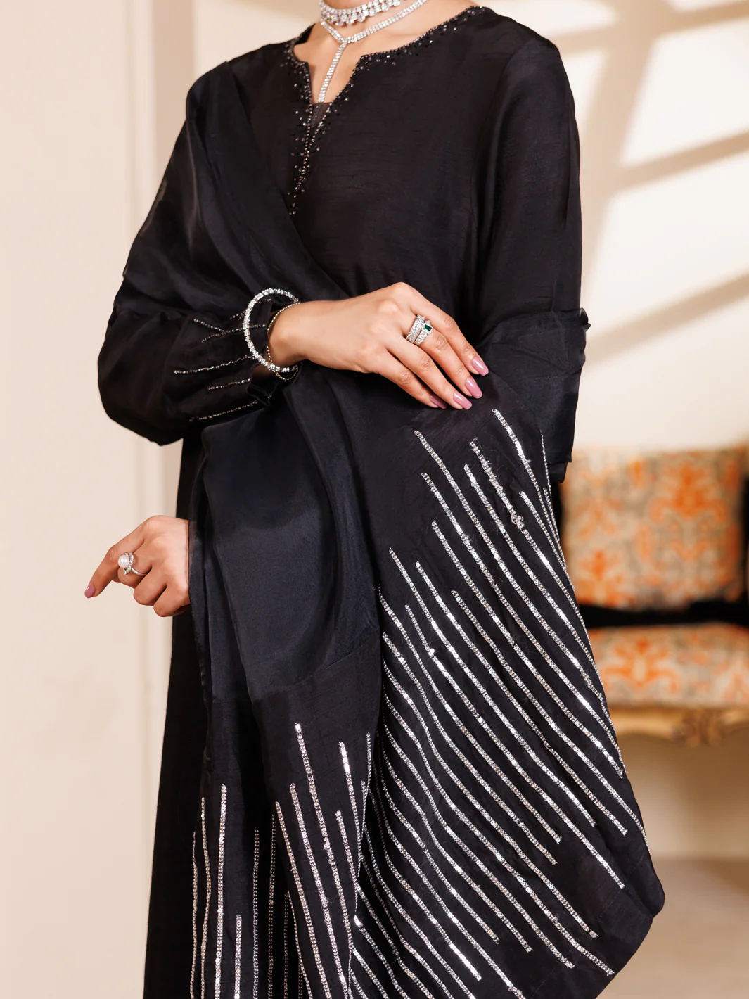 Black Raw Silk 3Pc Stitched - ALP-3PS-2197 - Image 4