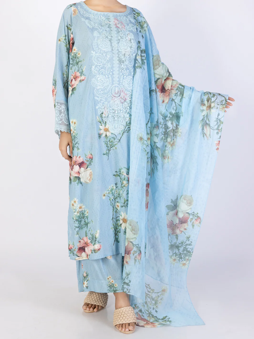 Sky Blue Lawn 3Pc Unstitched - ALP-3PS-2221