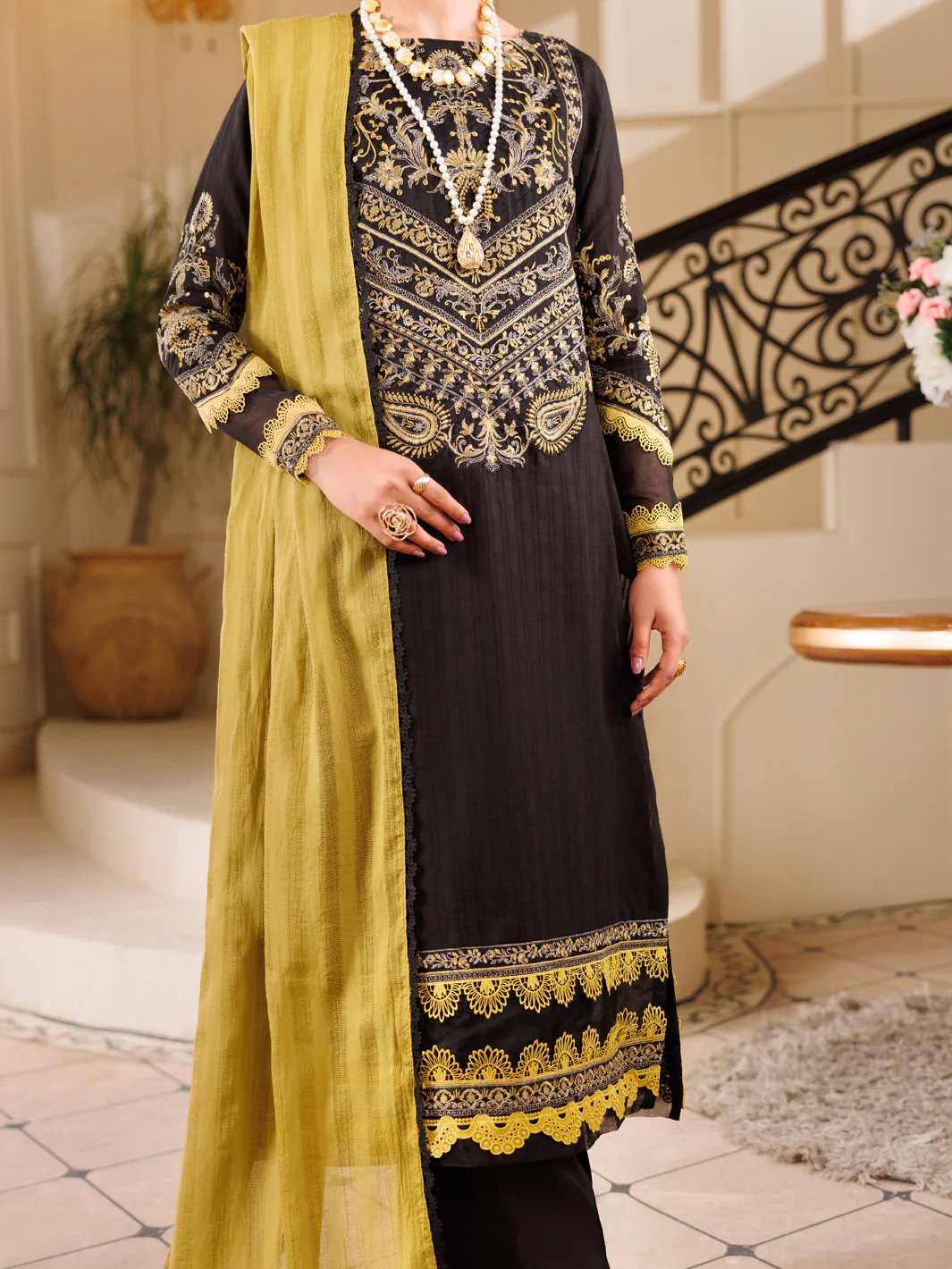 Black Cotton Dobby 3Pc Unstitched - ALP-3PS-2225 - Image 3