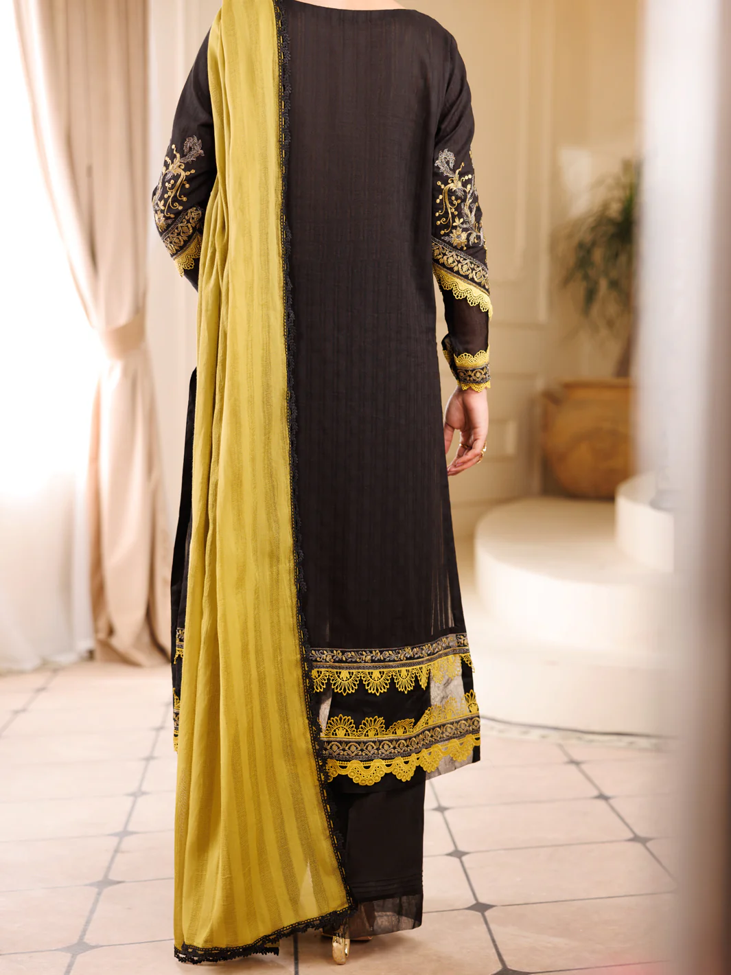 Black Cotton Dobby 3Pc Unstitched - ALP-3PS-2225 - Image 4