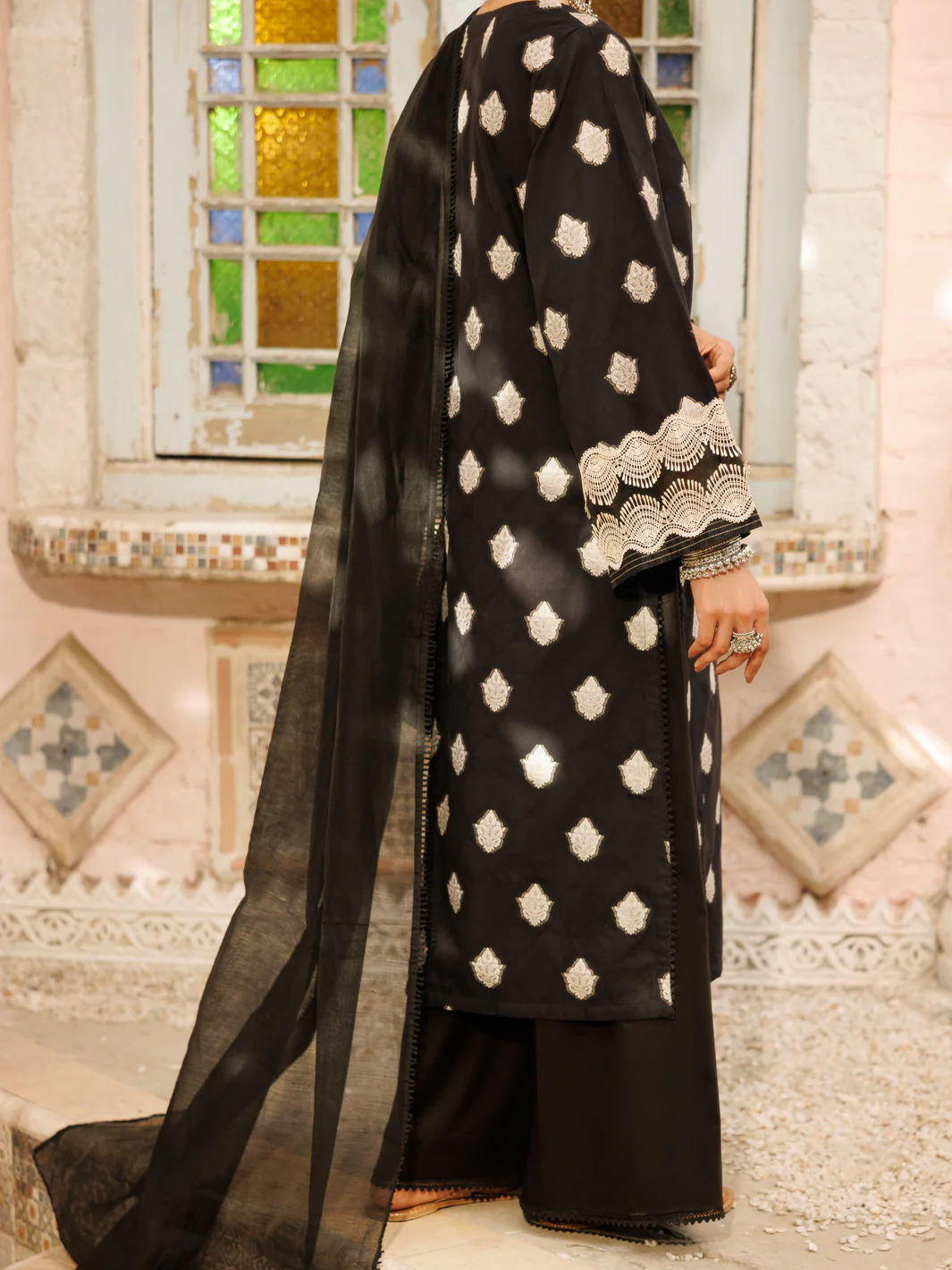Black Yarn Dyed Jacquard 3Pc Stitched - ALP-3PS-2269 - Image 2