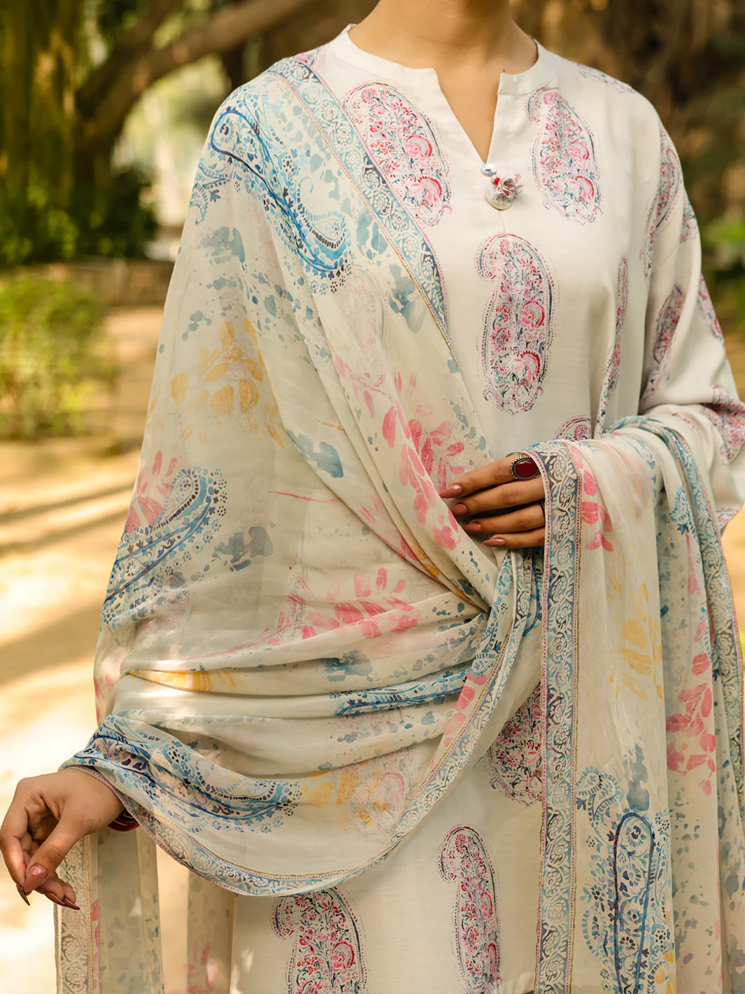 Beige Raw Silk 3Pc Stitched - ALP-3PS-2303 - Image 2