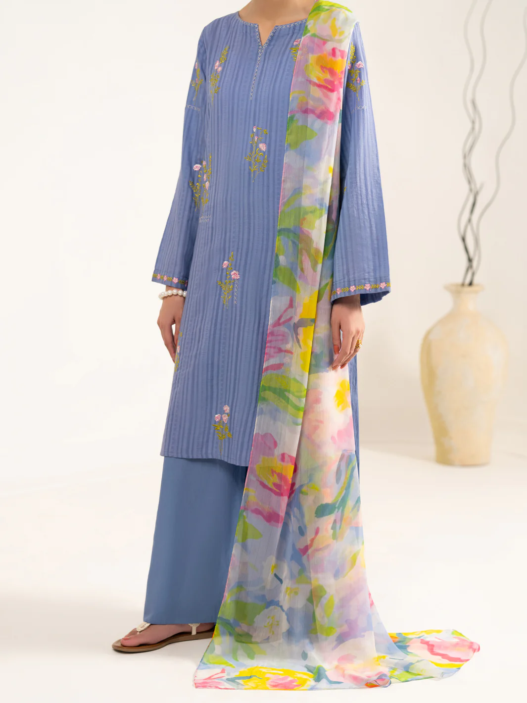 Blue Cotton Dobby 3Pc Unstitched - ALP-3PS-2324 - Image 4