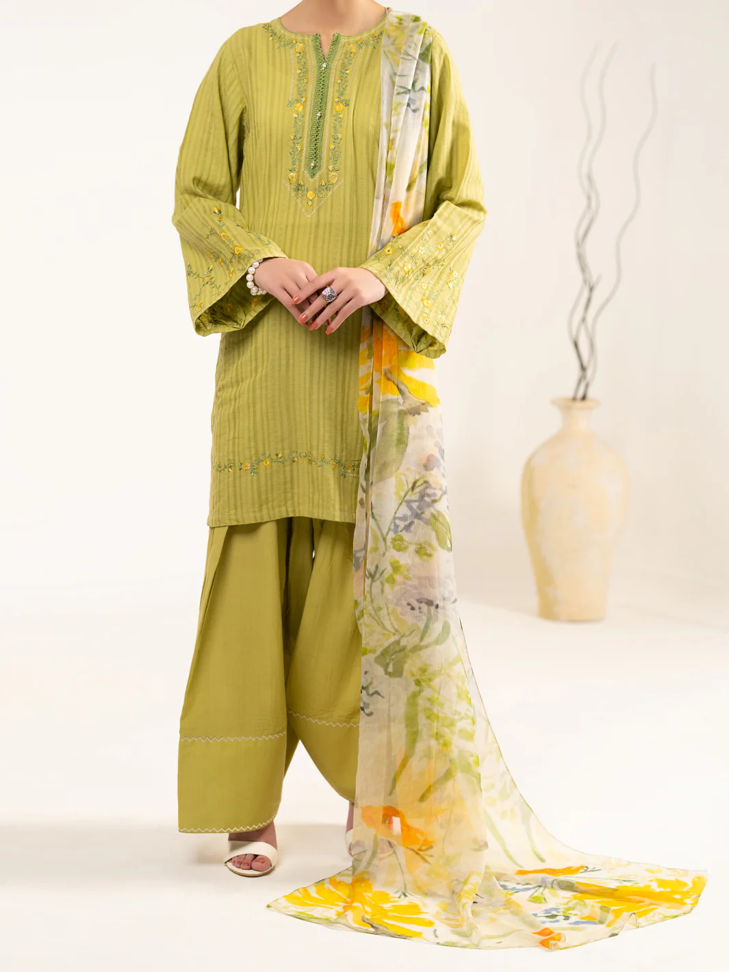 Green Cotton Dobby 3Pc Unstitched - ALP-3PS-2325 - Image 4