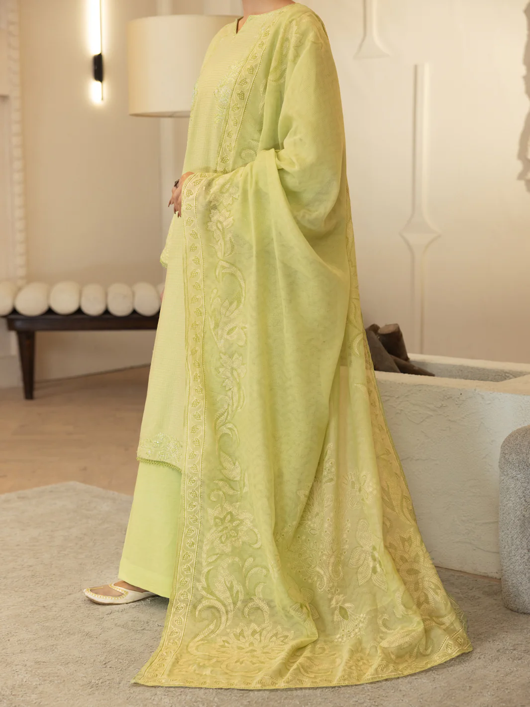 Light Green Dobby Square Stitched 3Pc - ALP-3PS-2346 - Image 2