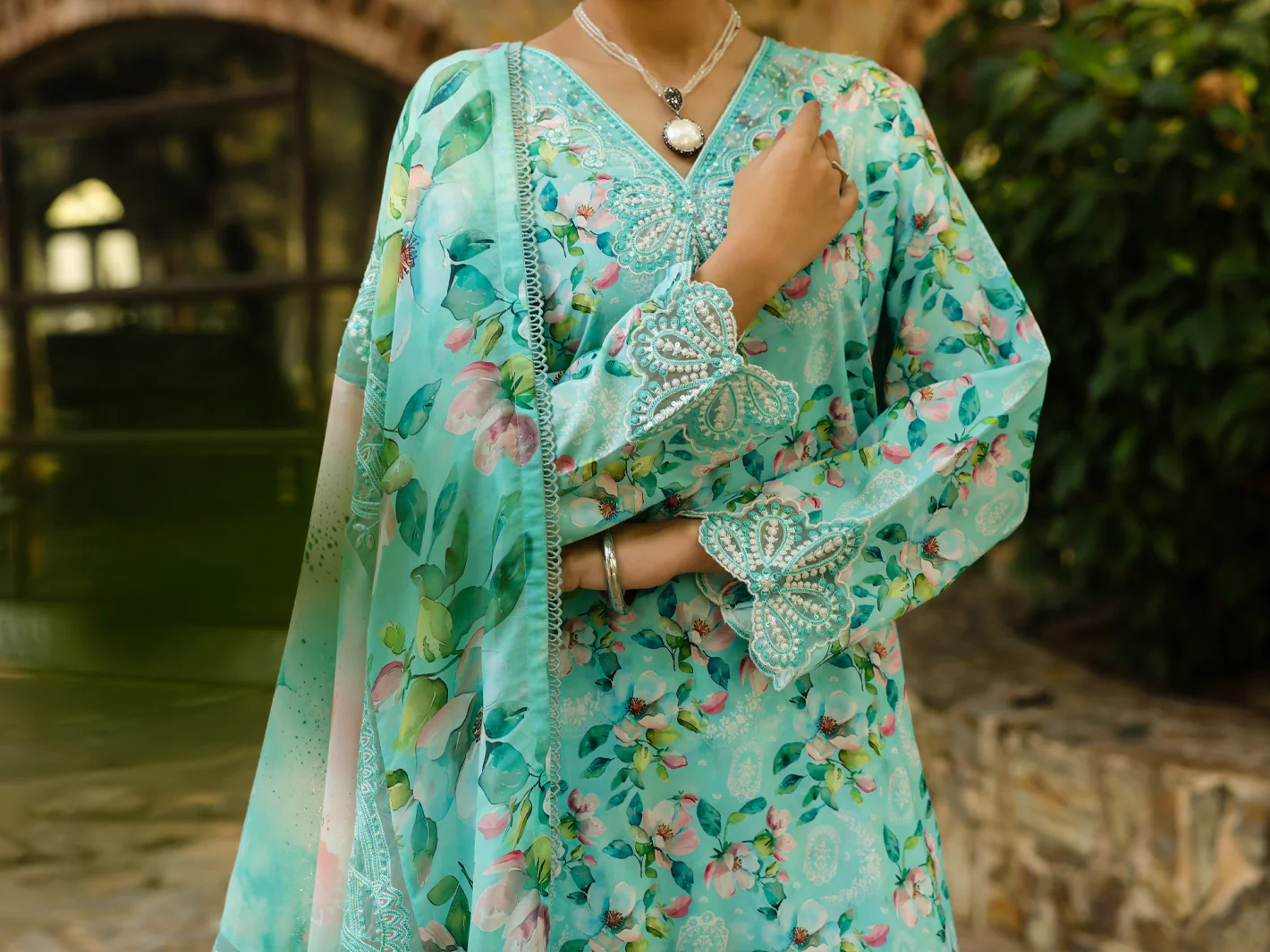 Light Green Silk Lawn 3Pc Stitched - ALP-3PS-2359 - Image 5