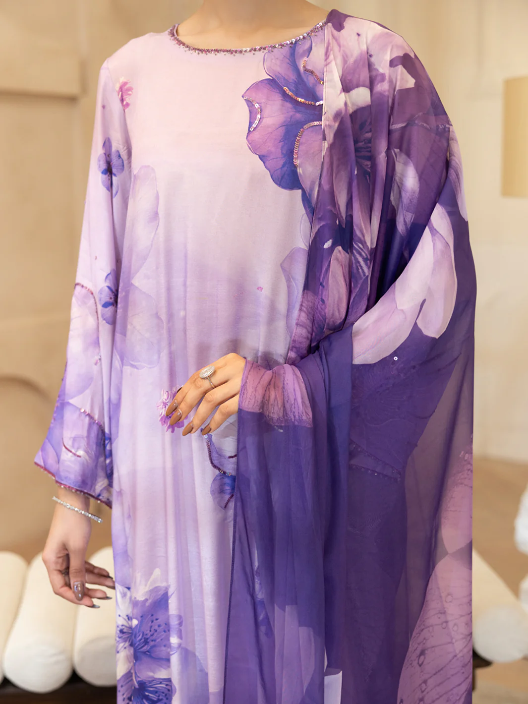 Purple Thai Silk Stitched 3Pc - ALP-3PS-2373 - Image 3