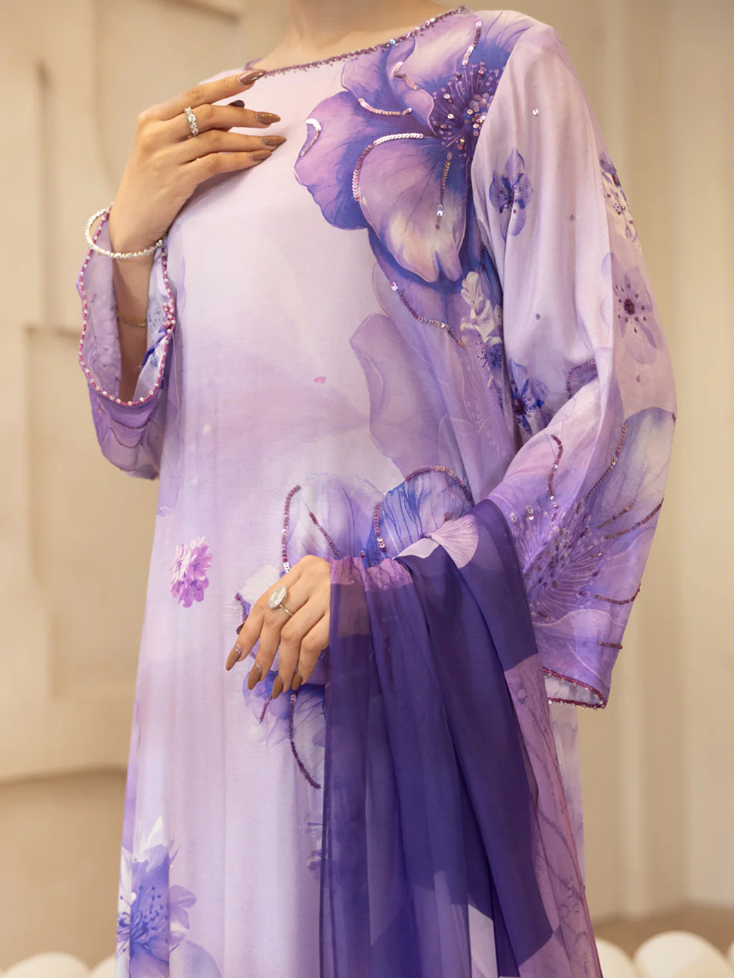 Purple Thai Silk Stitched 3Pc - ALP-3PS-2373 - Image 6