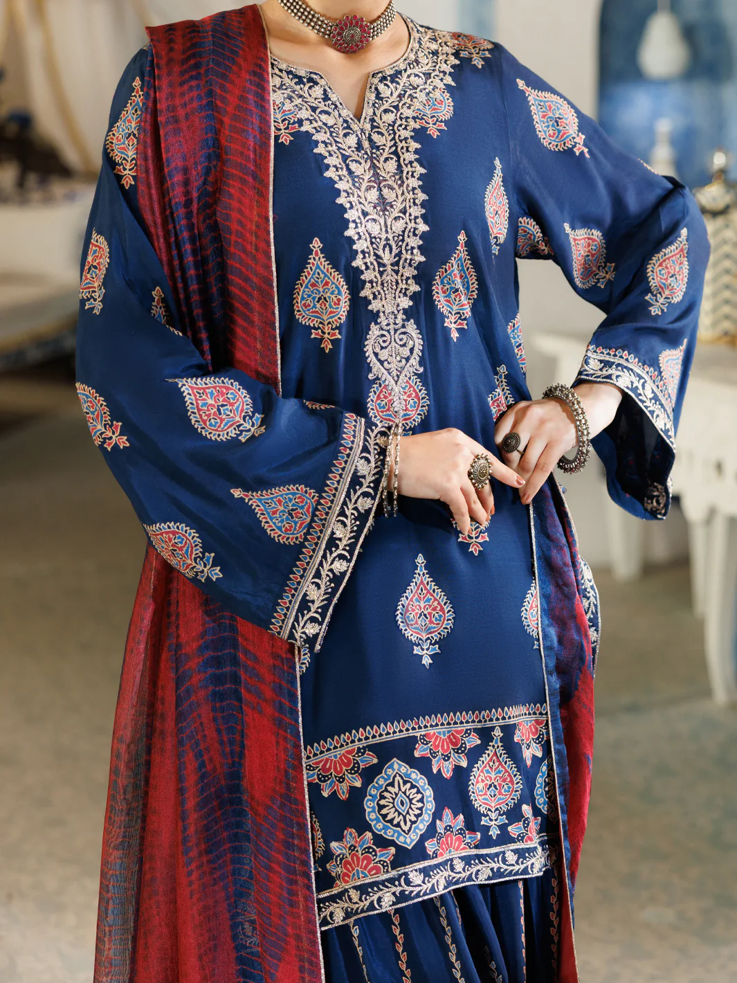 Blue Thai Silk Stitched 3Pc - ALP-3PS-2380 - Image 6