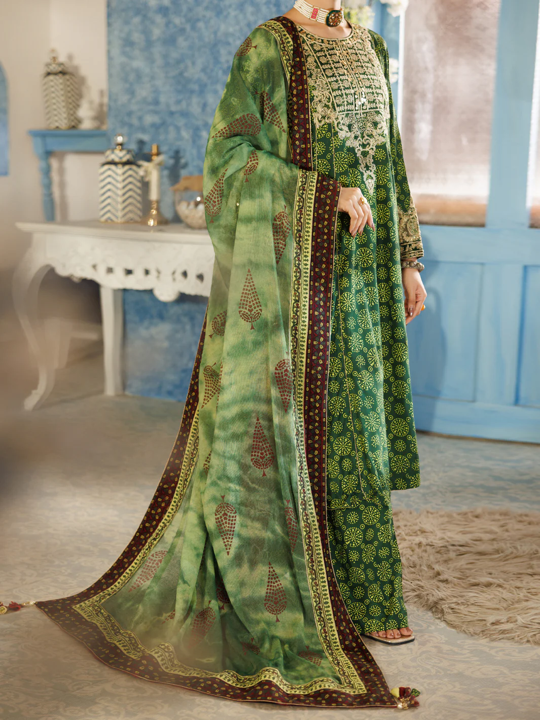 Green Thai Silk Stitched 3Pc - ALP-3PS-2382 - Image 4