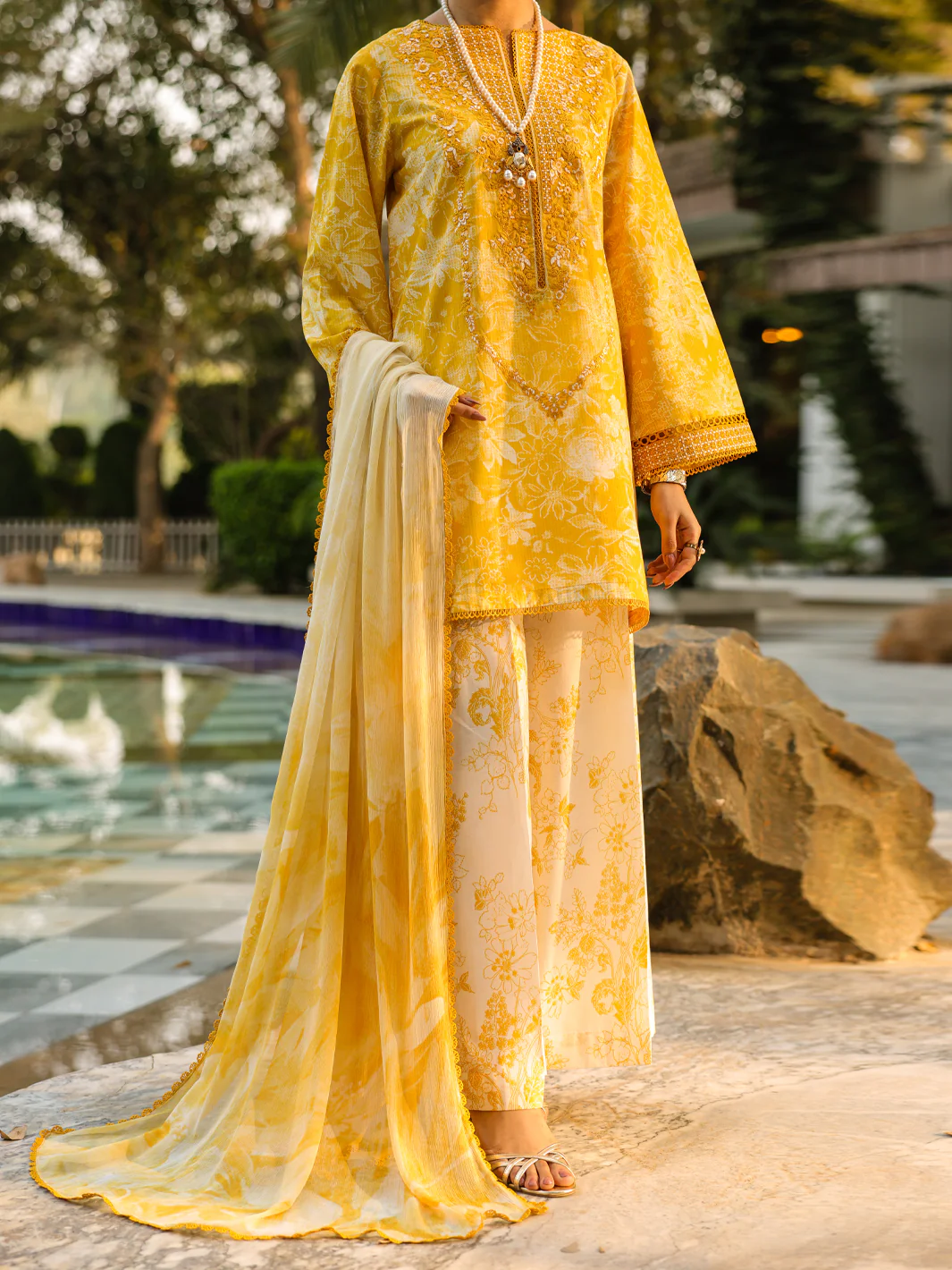 Yellow Lawn 3Pc Unstitched - ALP-3PS-2406