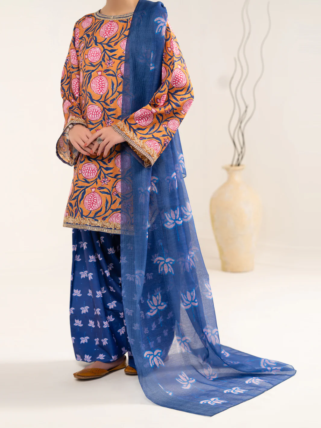 Mustard Blue Raw Silk 3Pc Unstitched - ALP-3PS-2442 - Image 4