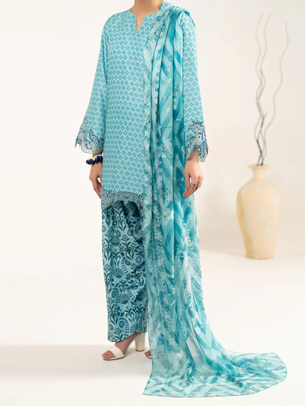 Aqua Blue Raw Silk 3Pc Unstitched - ALP-3PS-2447 - Image 4