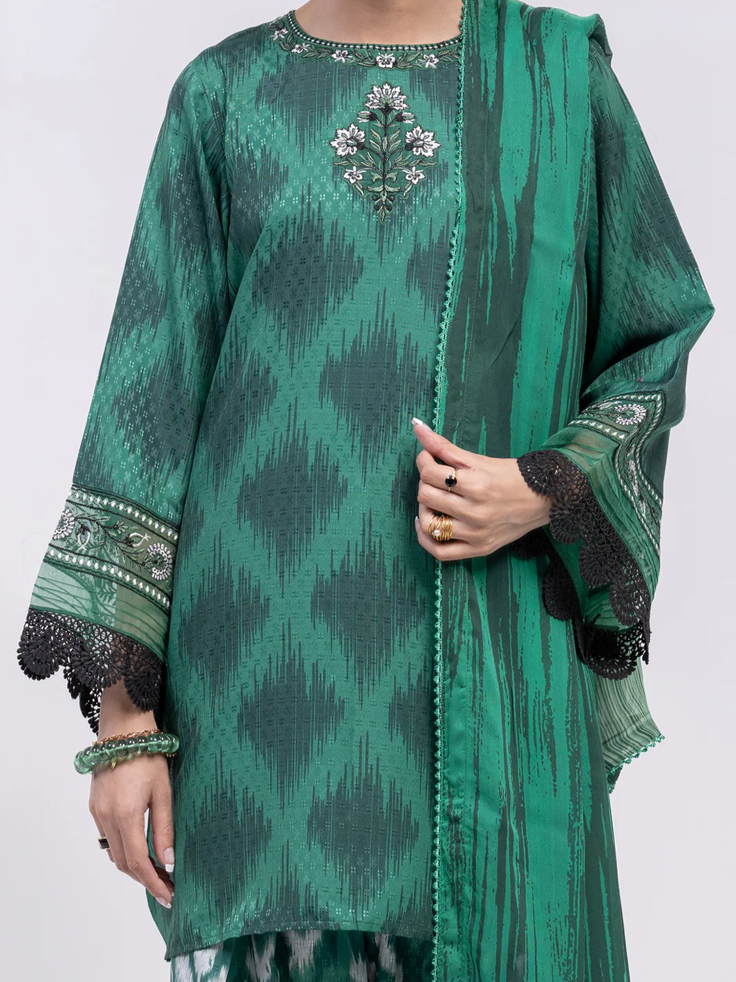 Green Swiss Jacquard 3Pc Unstitched - ALP-3PS-2459 - Image 2