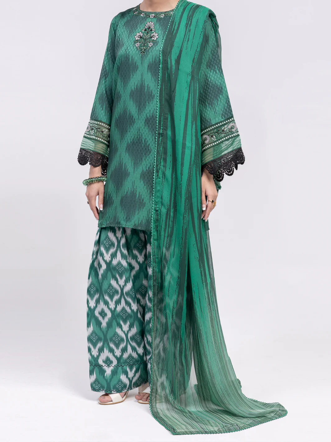 Green Swiss Jacquard 3Pc Unstitched - ALP-3PS-2459 - Image 4