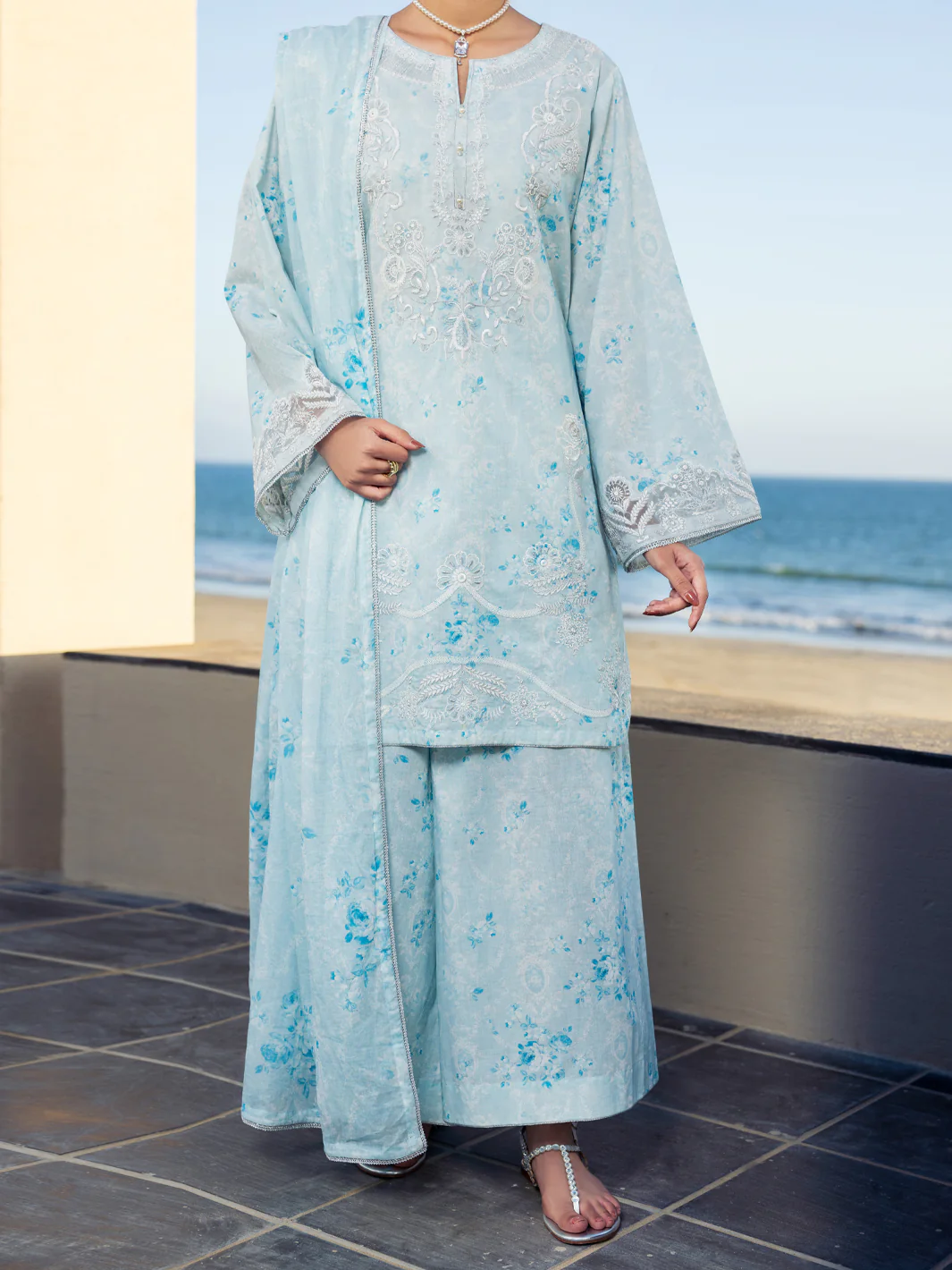 Sky Blue Lawn 3Pc Stitched - ALP-3PS-2641 - Image 3