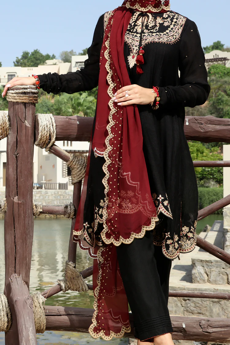 Black Viscose Net 3Pc Stitched - ALP-3PS-566