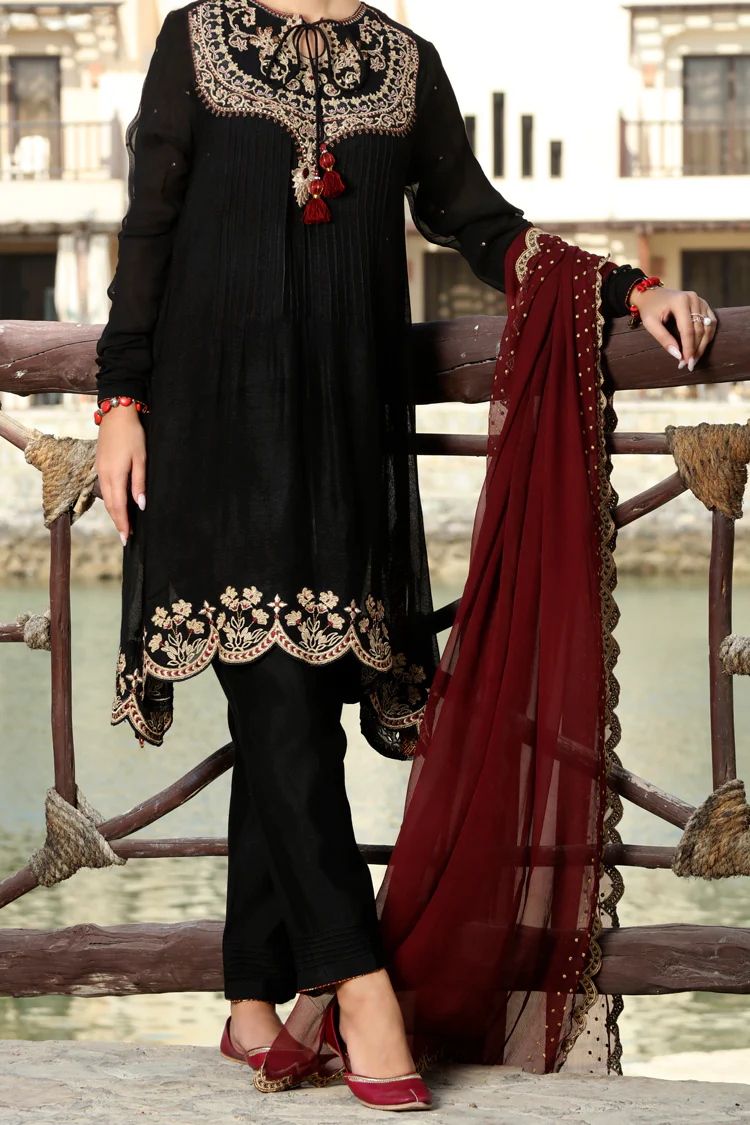 Black Viscose Net 3Pc Stitched - ALP-3PS-566 - Image 3