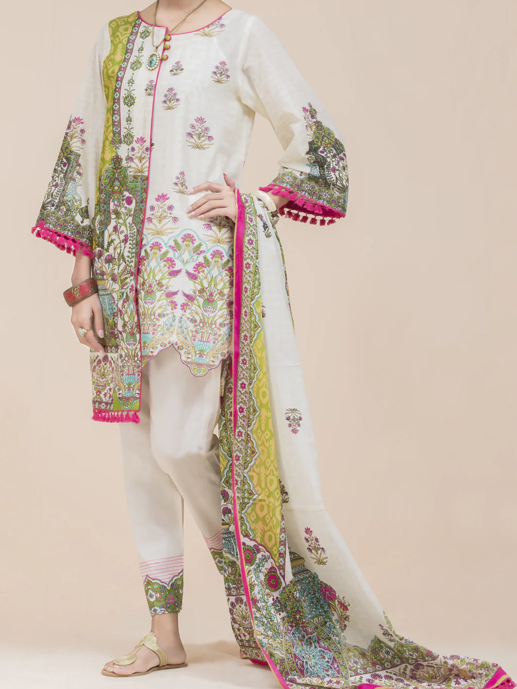 Off White Lawn 3Pc Stitched - ALP-3PS-777