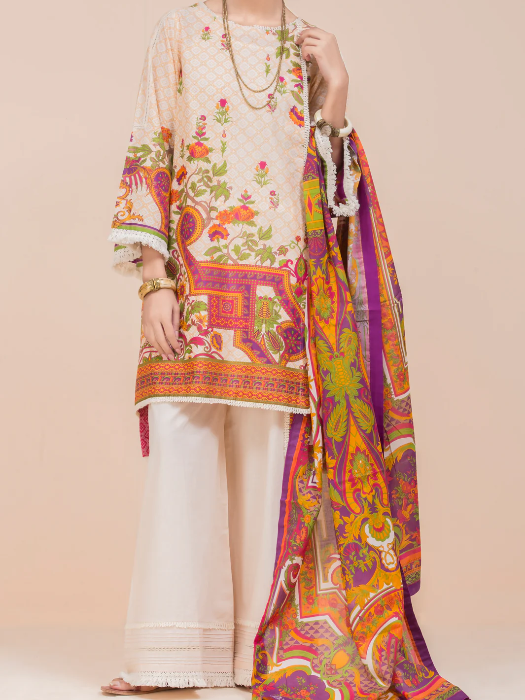 Cream Lawn 3Pc Unstitched - ALP-3PS-782