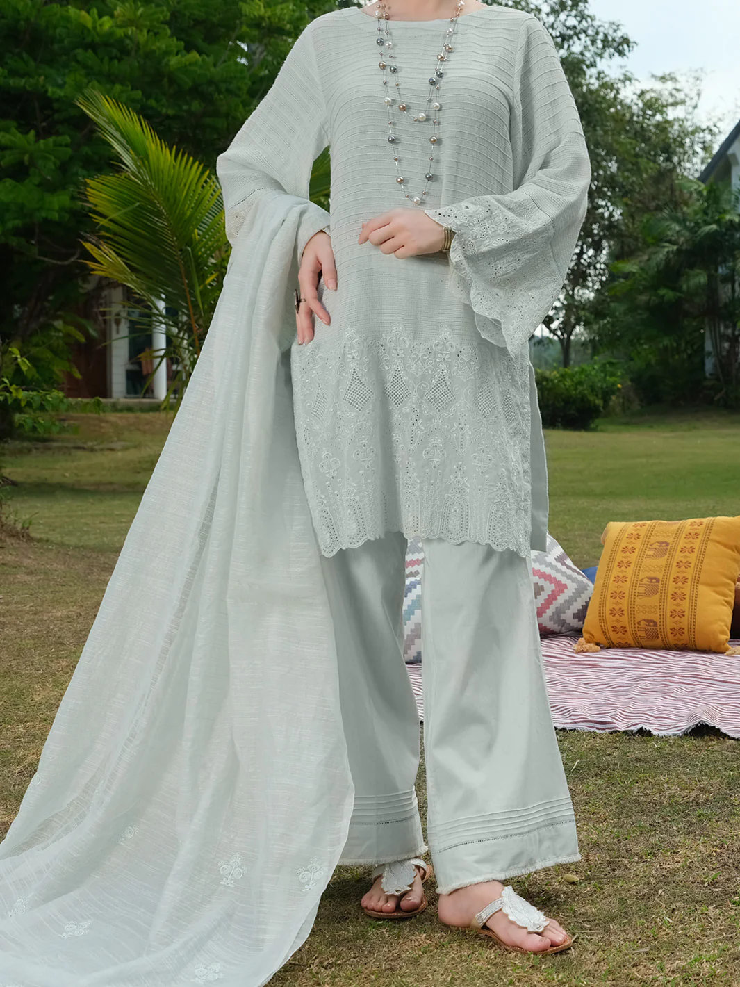 Sea Green Schiffli Lawn 3Pc Stitched - ALP-3PS-827 - Image 2
