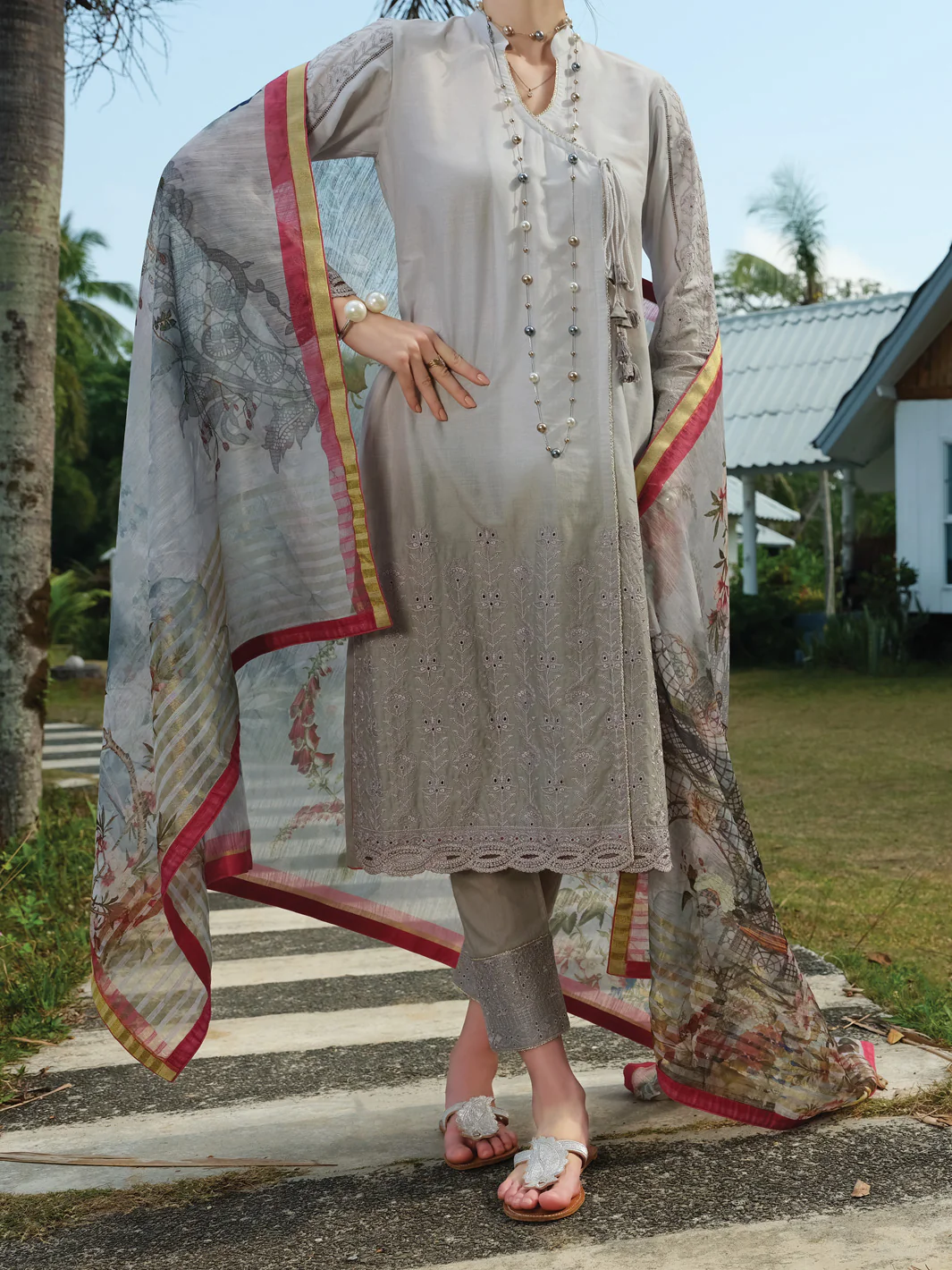 Grey Schiffli Lawn 3Pc Stitched - ALP-3PS-831