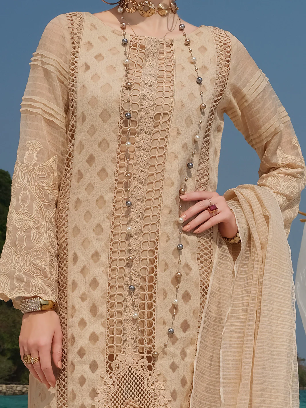 Beige Jacquard 3Pc Stitched - ALP-3PS-832 - Image 2