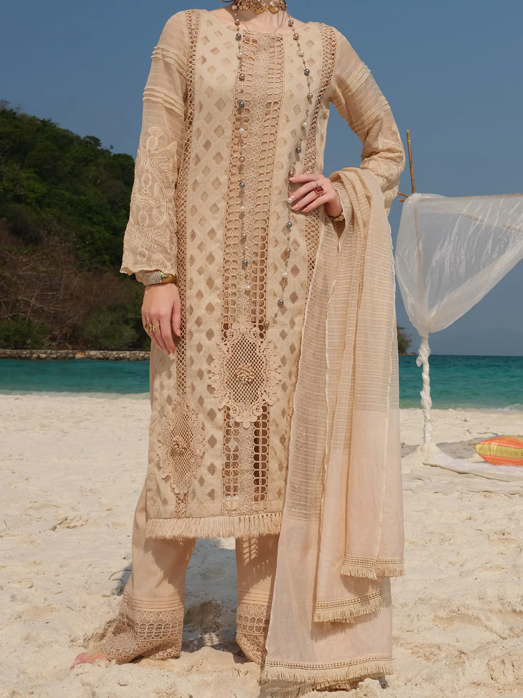 Beige Jacquard 3Pc Stitched - ALP-3PS-832 - Image 3