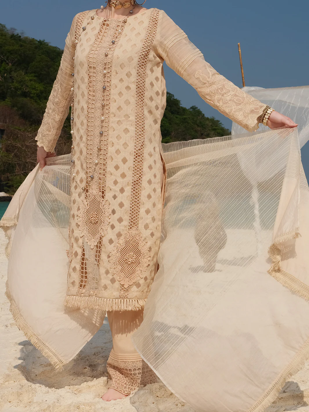 Beige Jacquard 3Pc Unstitched - ALP-3PS-832