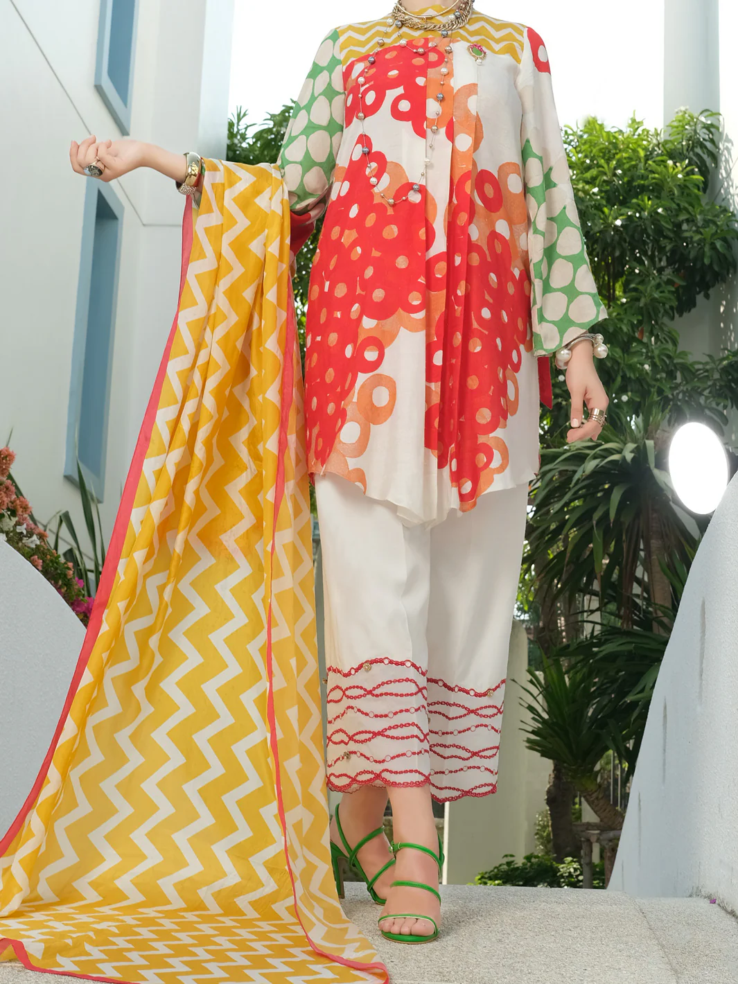 Red Viscose Net 3Pc Stitched - ALP-3PS-842