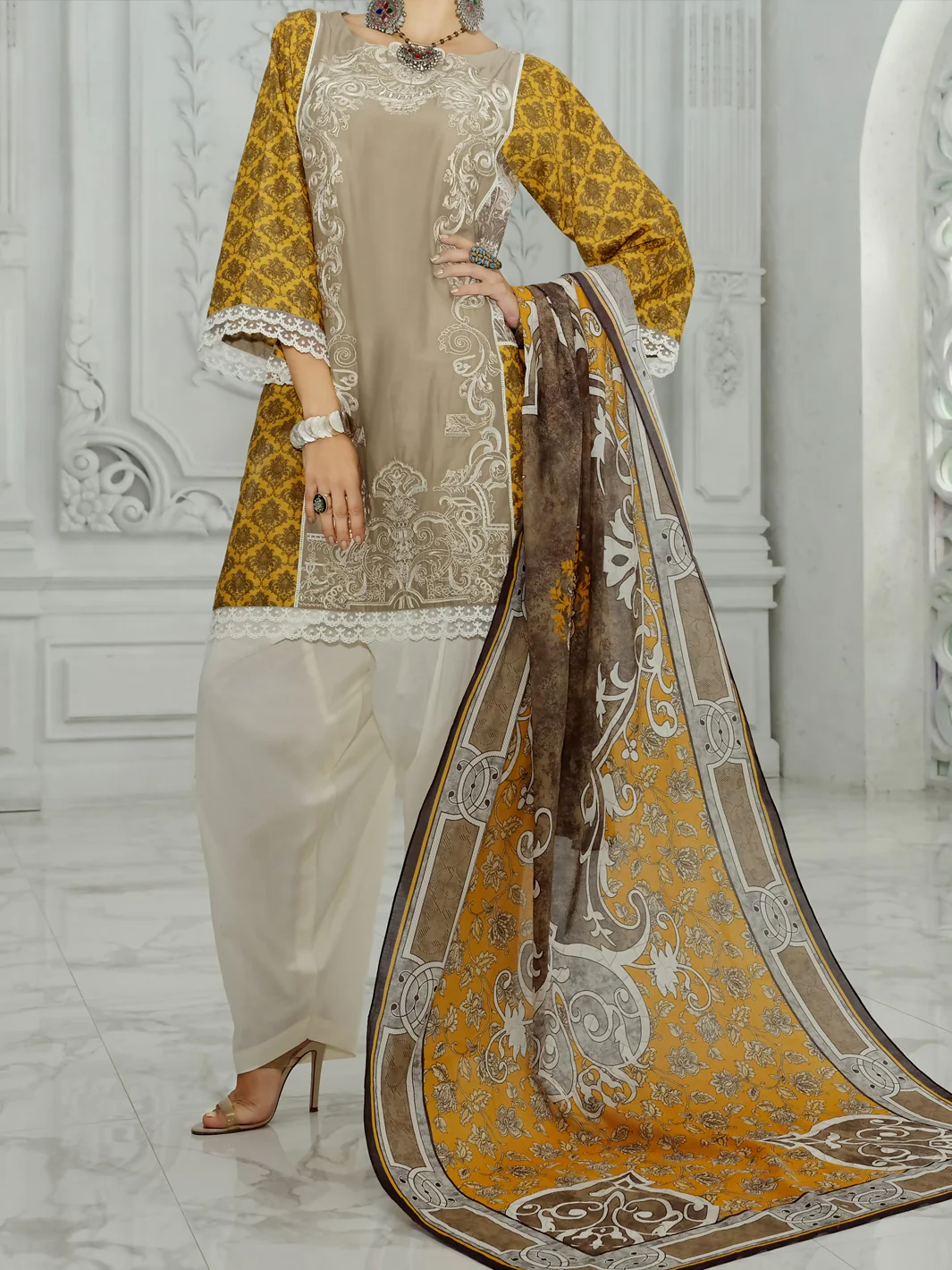 Brown Lawn 3Pc Unstitched - ALP-3PS-852