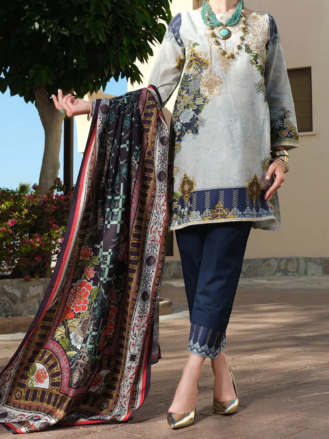 Blue Lawn 3Pc Stitched - ALP-3PS-883