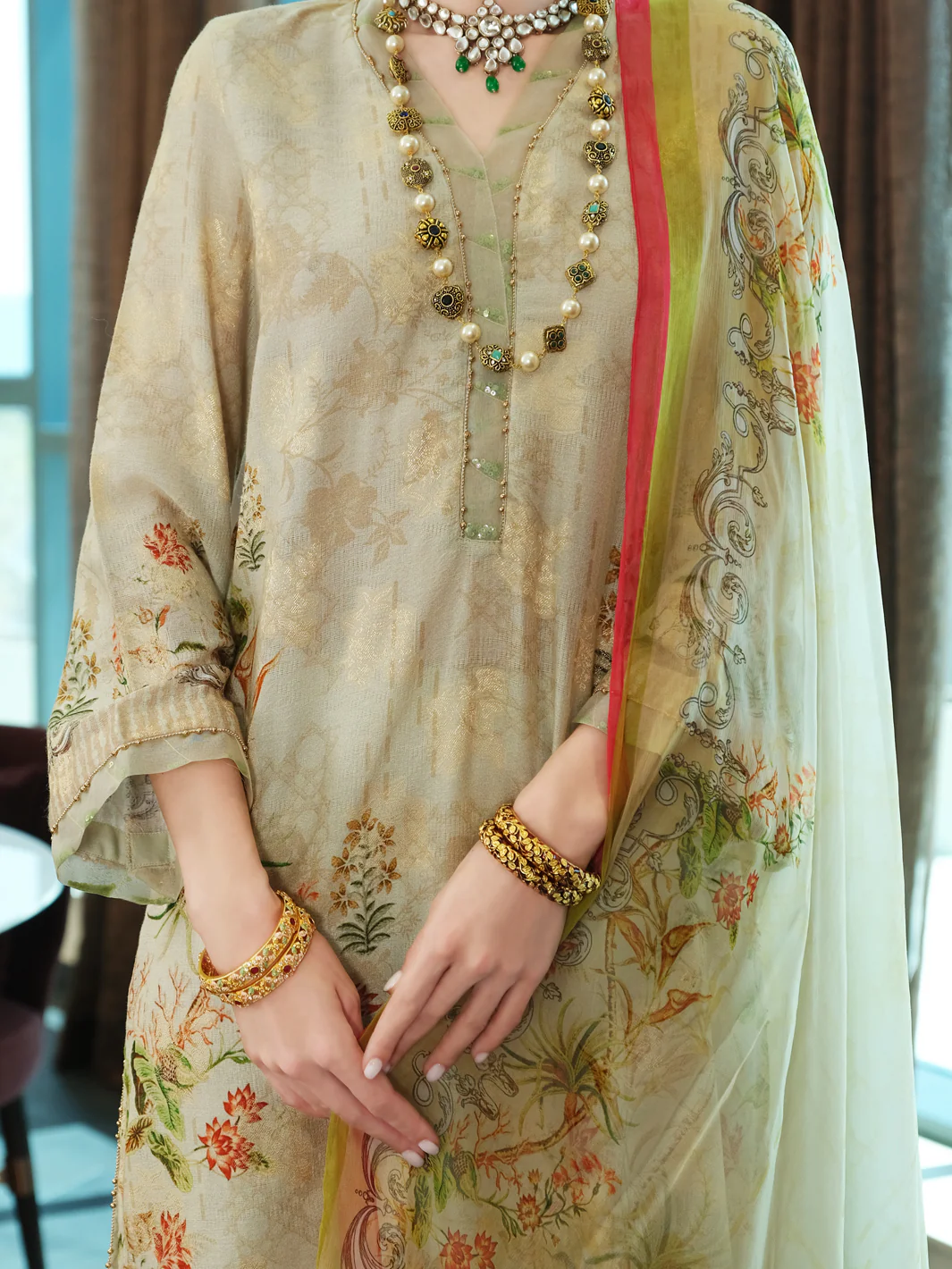 Beige Jacquard 3Pc Stitched - ALP-3PS-896 - Image 3