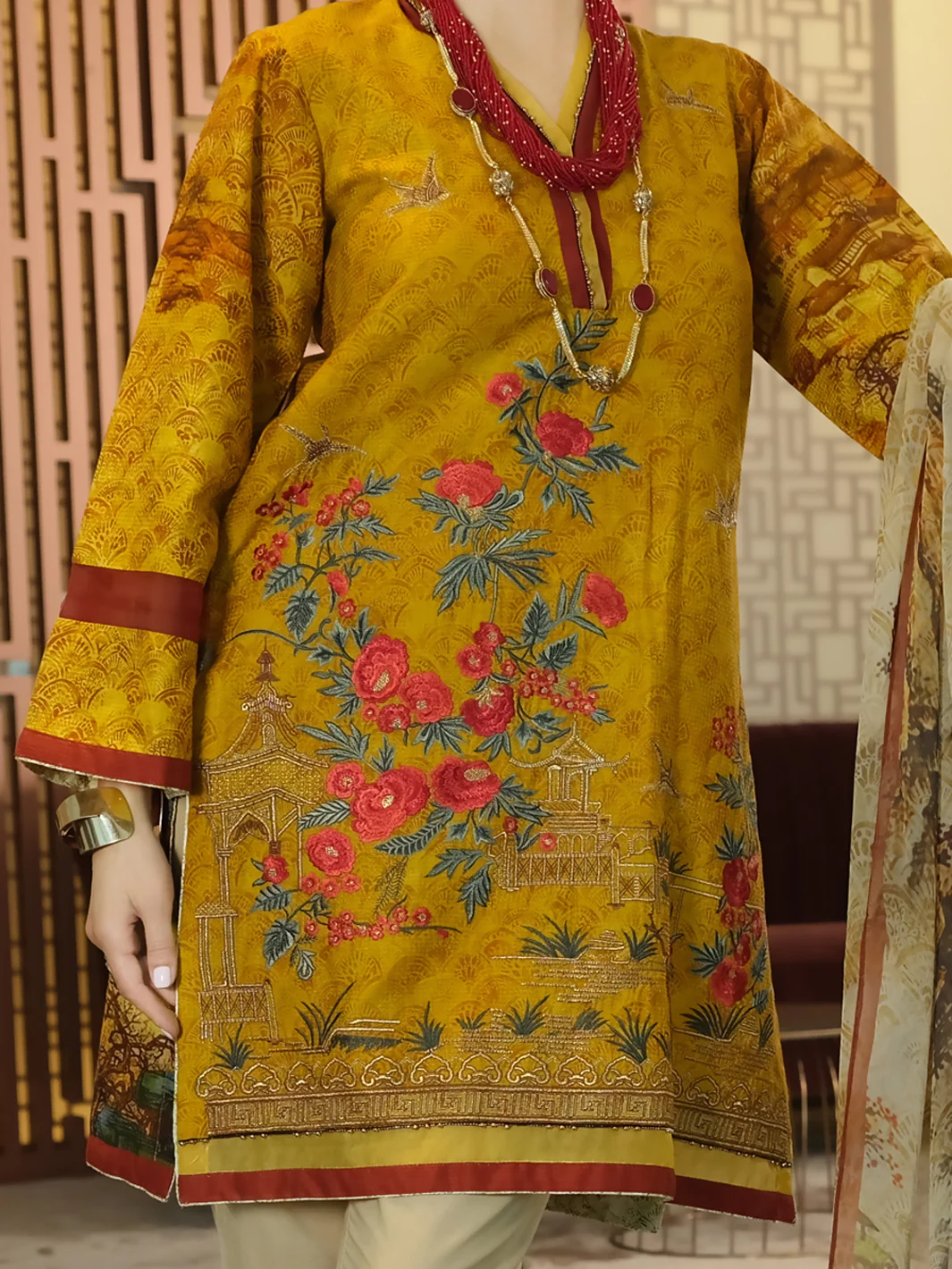 Mustard Lawn 3Pc Stitched - ALP-3PS-897 - Image 2