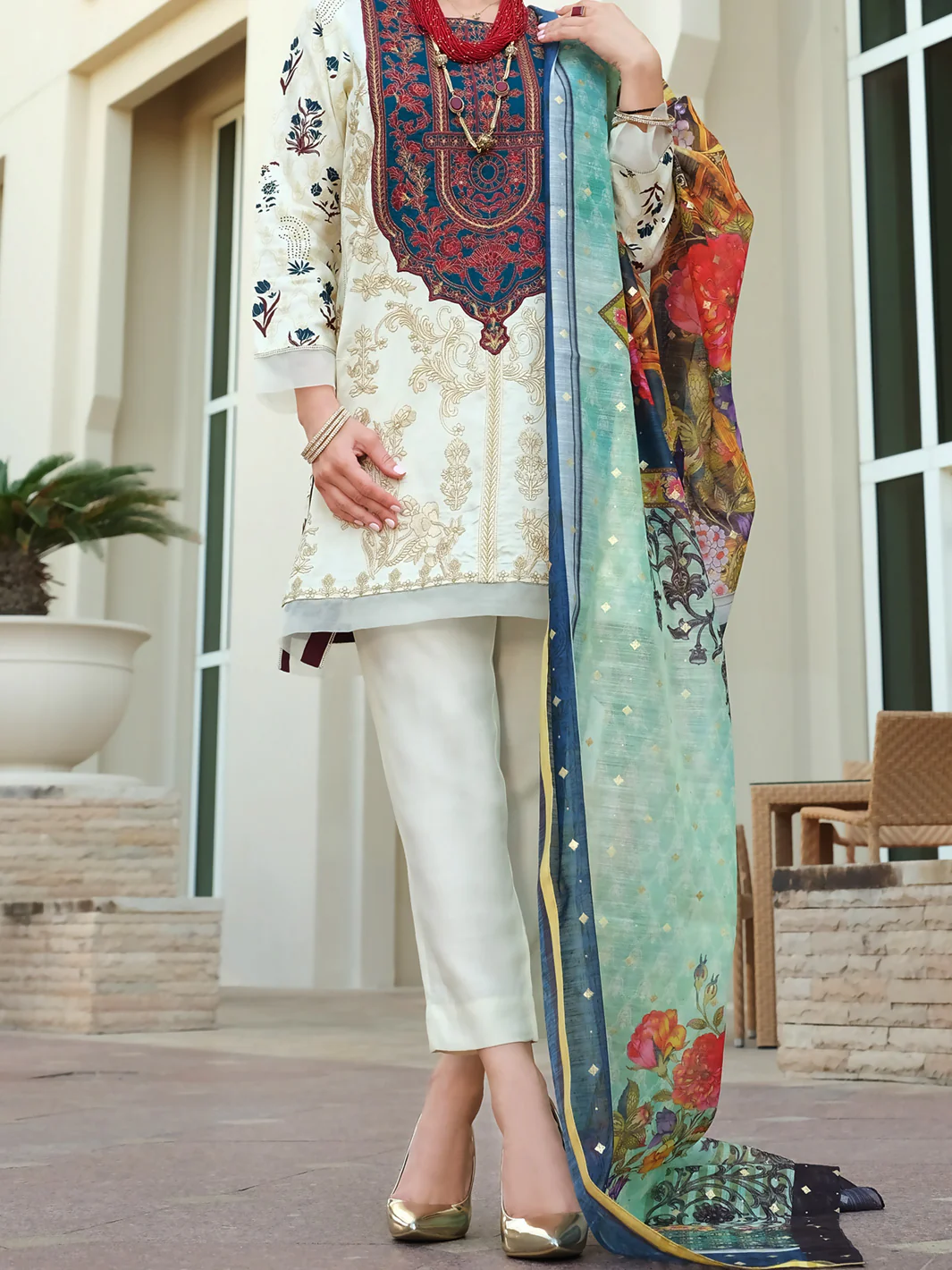 Off White Raw Silk 3Pc Unstitched - ALP-3PS-904
