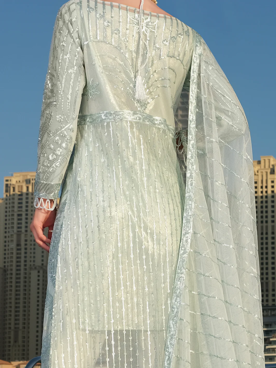 Sea Green Net 3Pc Stitched - ALP-3PS-906 - Image 3