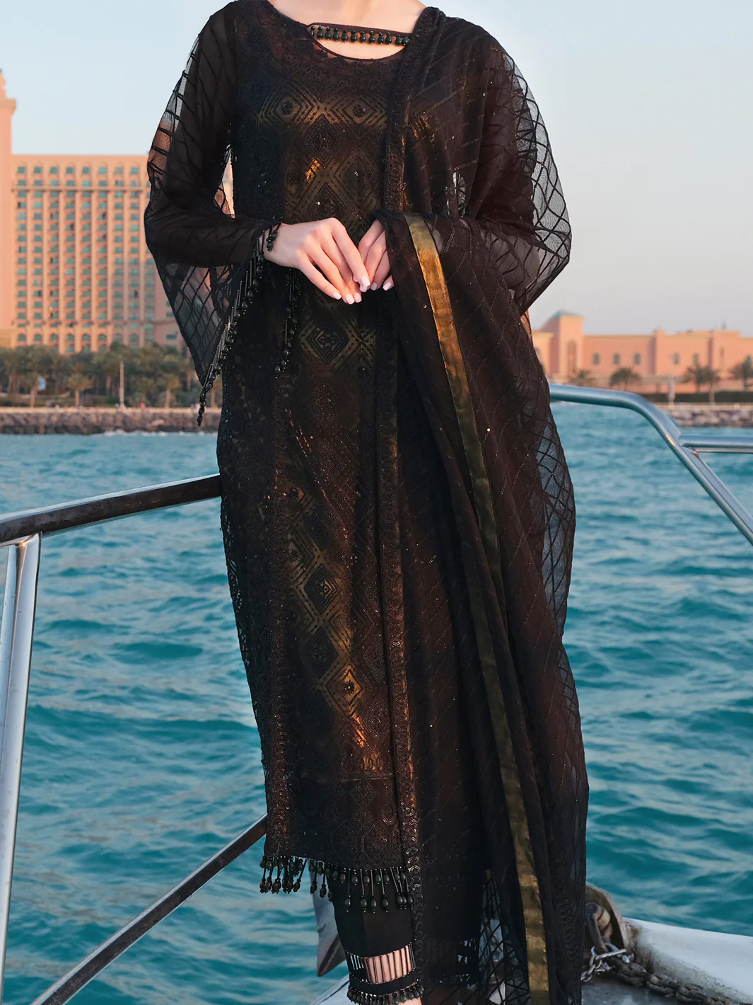Black Net 3Pc Stitched - ALP-3PS-908