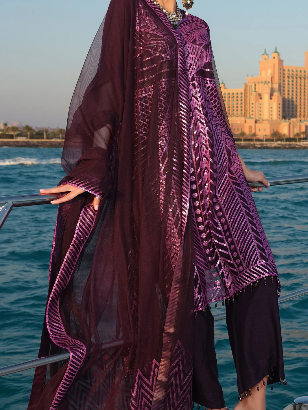 Purple Net 3Pc Stitched - ALP-3PS-910