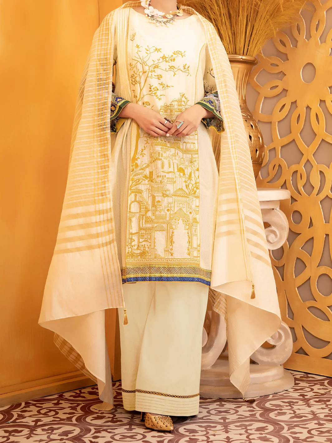 Yellow Lawn 3Pc Unstitched - ALP-933