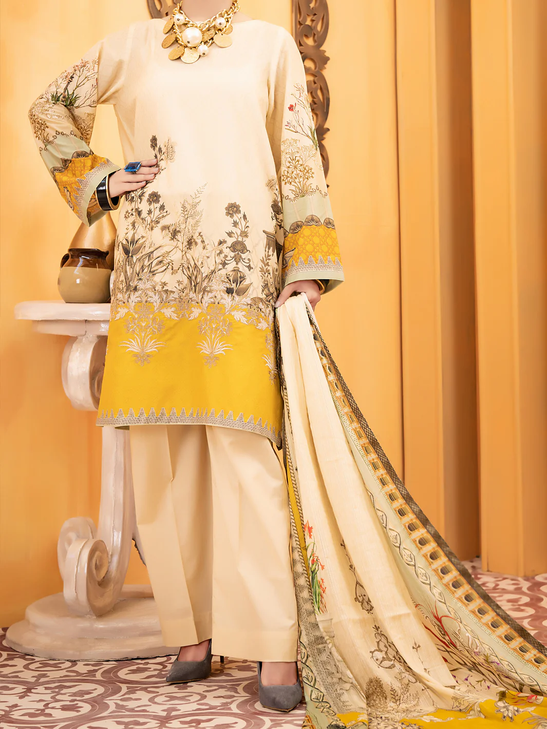 Beige Lawn 3Pc Stitched - ALP-937