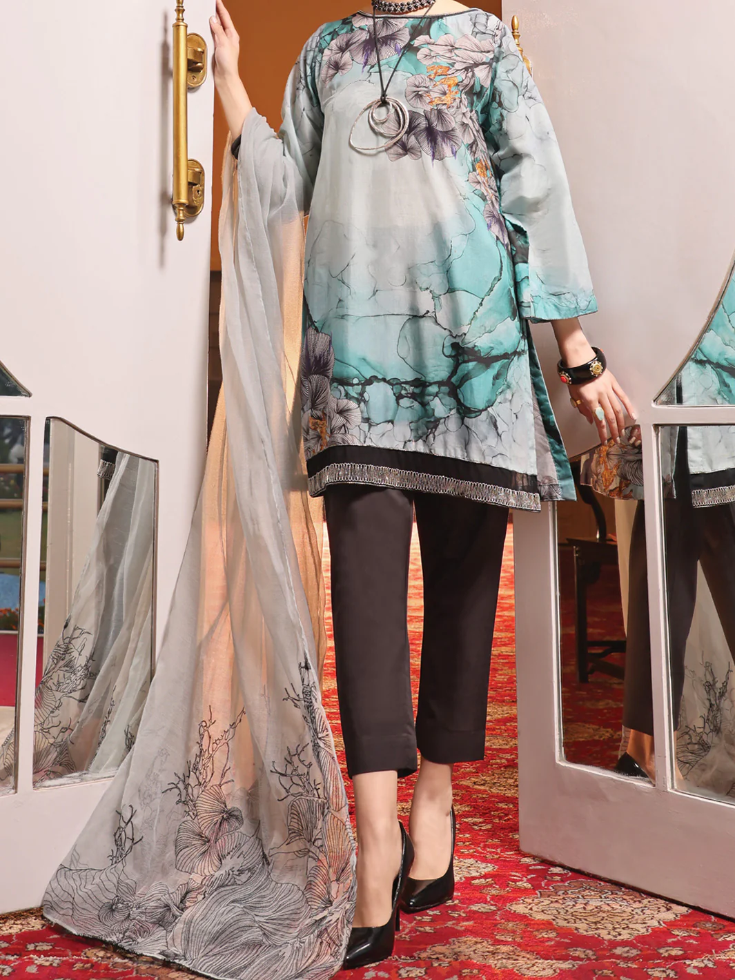 Teal Lawn 3Pc Stitched - ALP-3PS-940