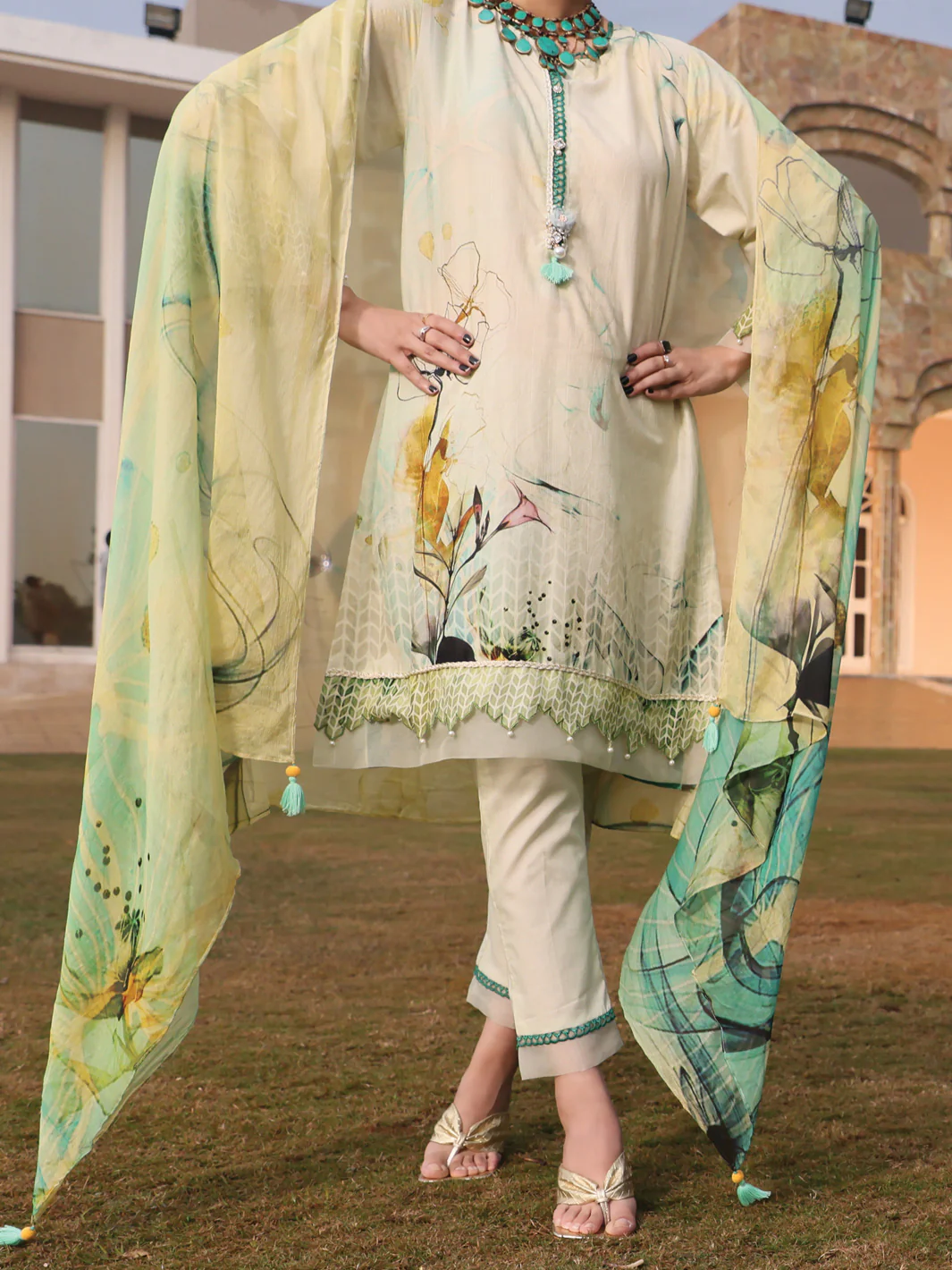 Sage Green Jacquard 3Pc Stitched - ALP-3PS-944