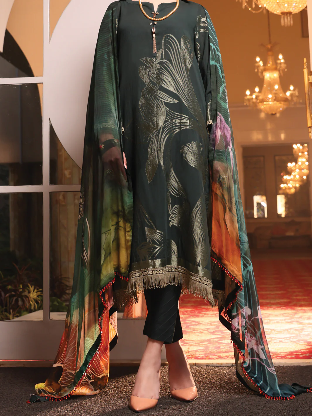 Dark Green Jacquard 3Pc Stitched - ALP-3PS-945