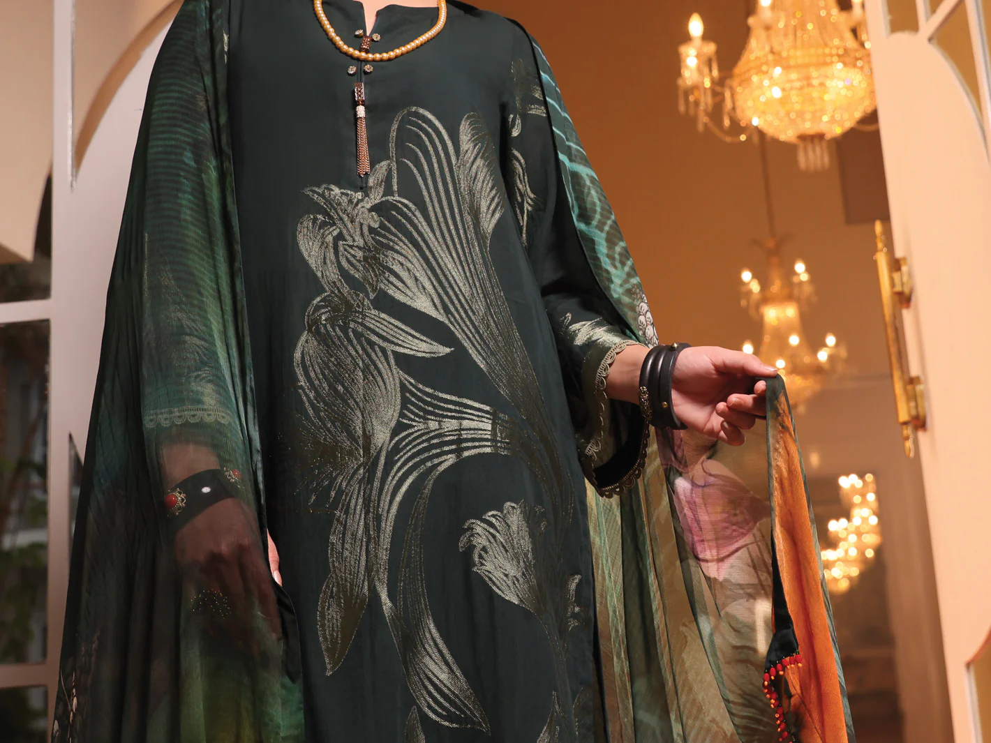Dark Green Jacquard 3Pc Stitched - ALP-3PS-945 - Image 3