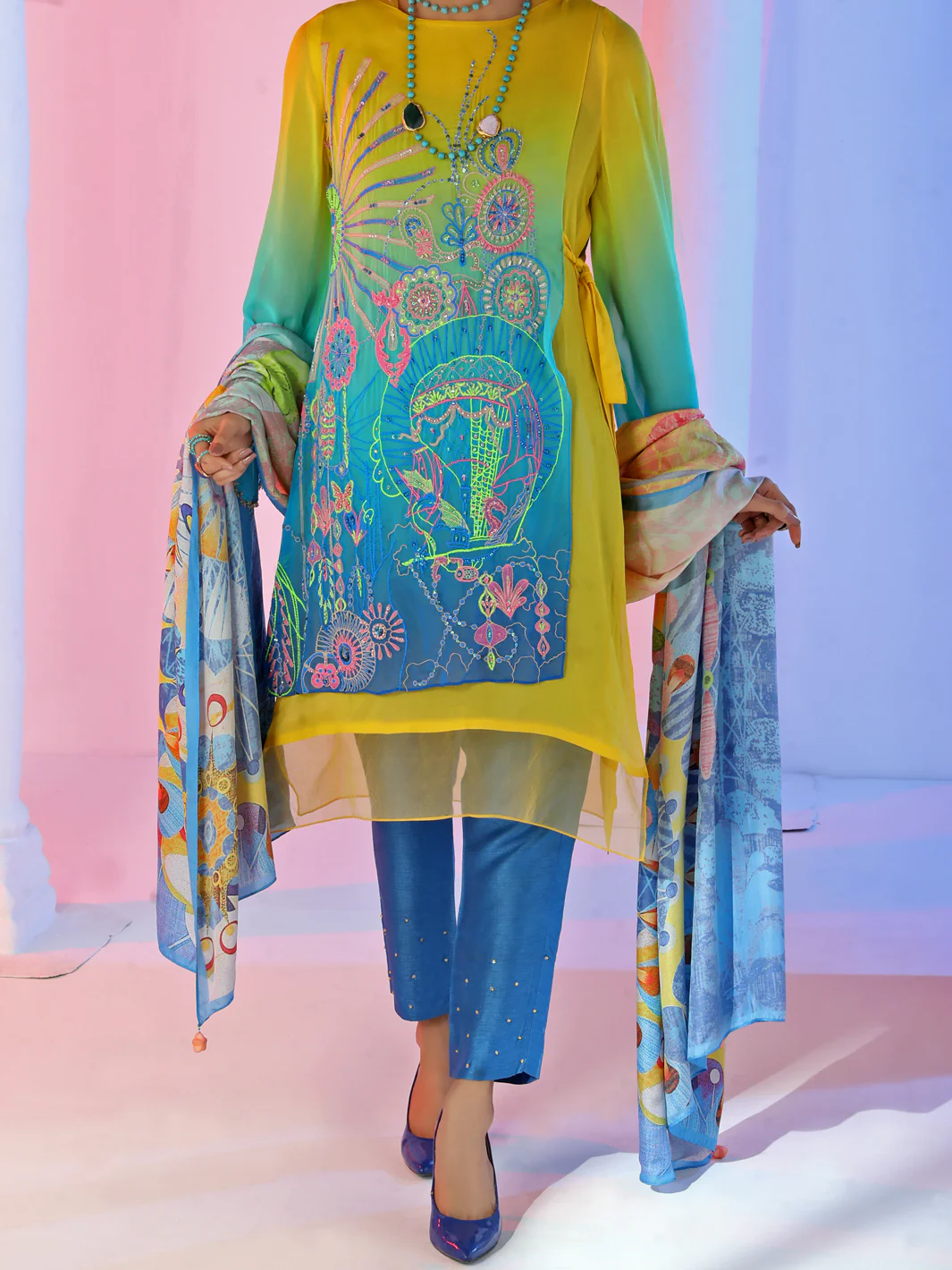 Yellow Georgette 3Pc Stitched - ALP-3PS-954/S