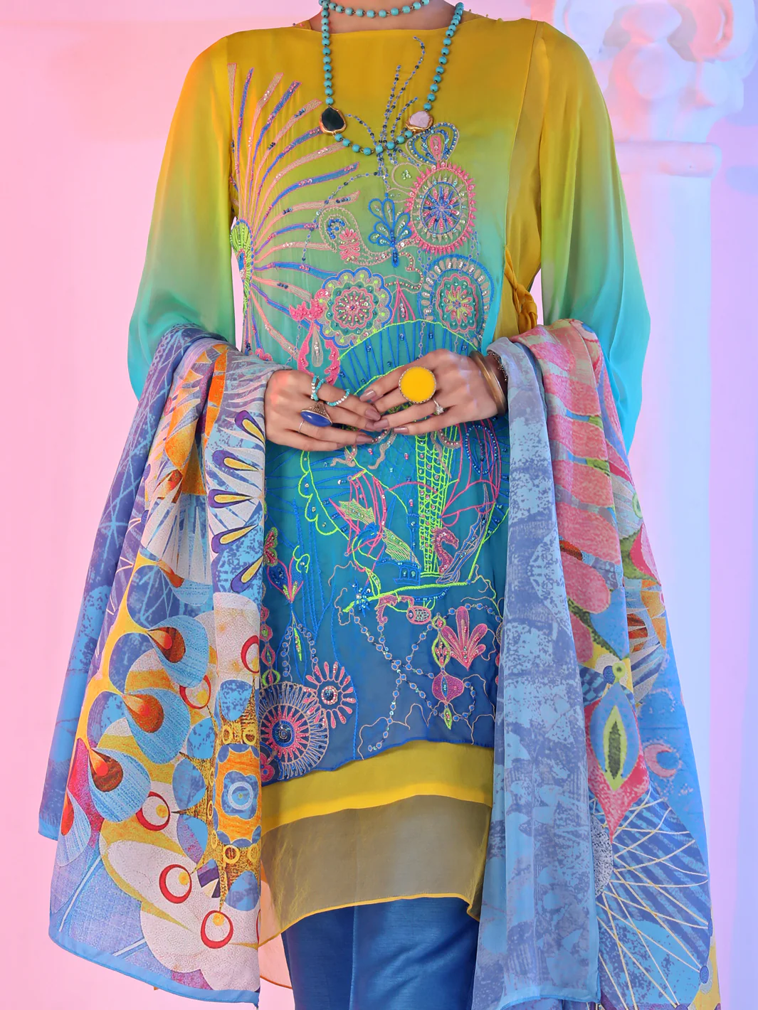 Yellow Georgette 3Pc Stitched - ALP-3PS-954/S - Image 3